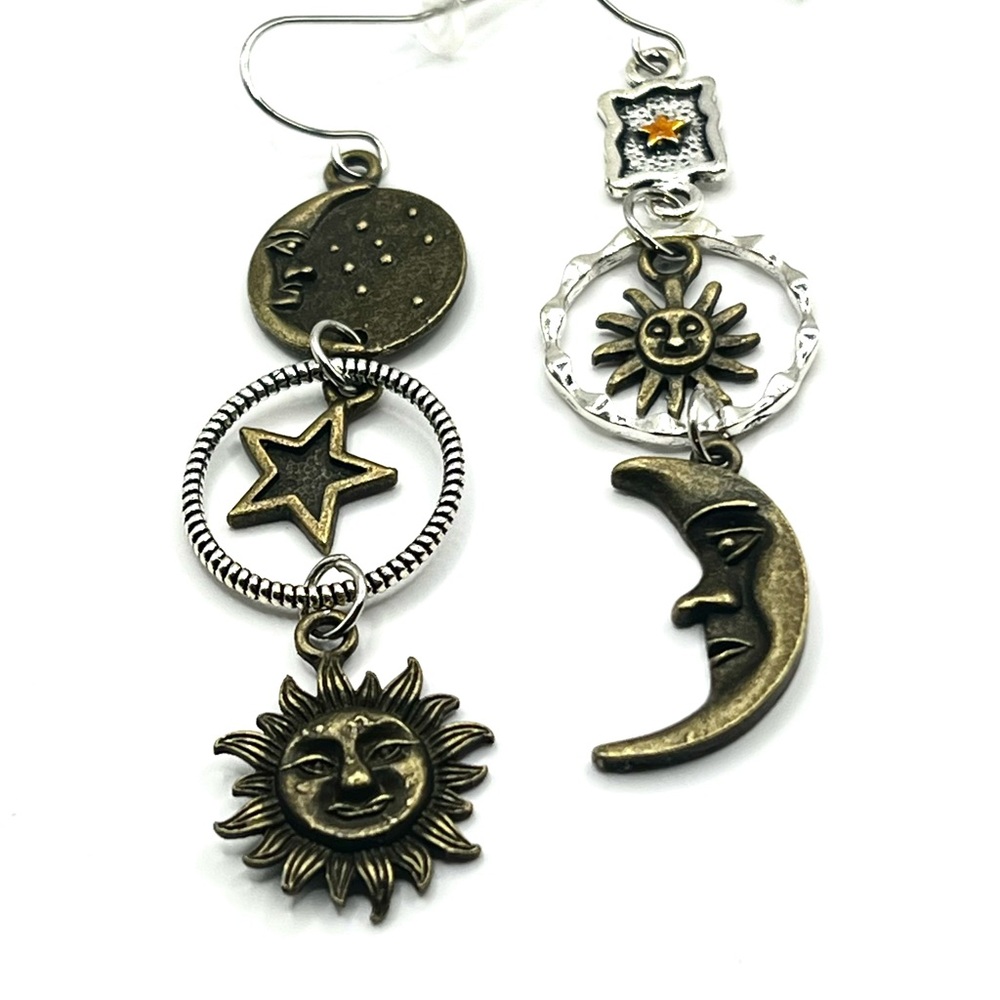 Brand New handmade Sun and Moon Bronze Earrings